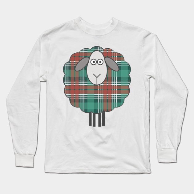 Scottish Christmas Tartan Patterned Sheep Long Sleeve T-Shirt by MacPean